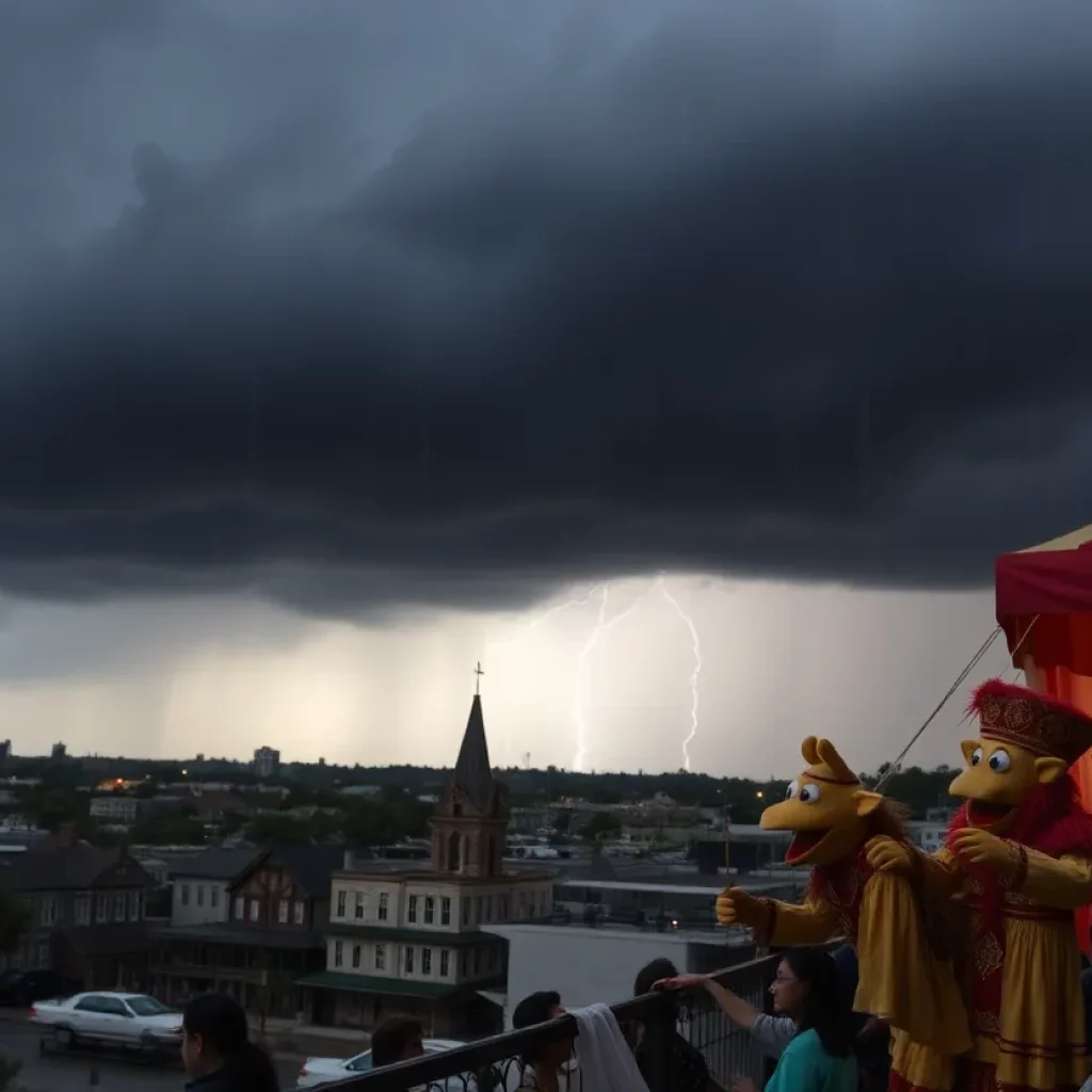 Storm clouds over Charleston with rain and lightning