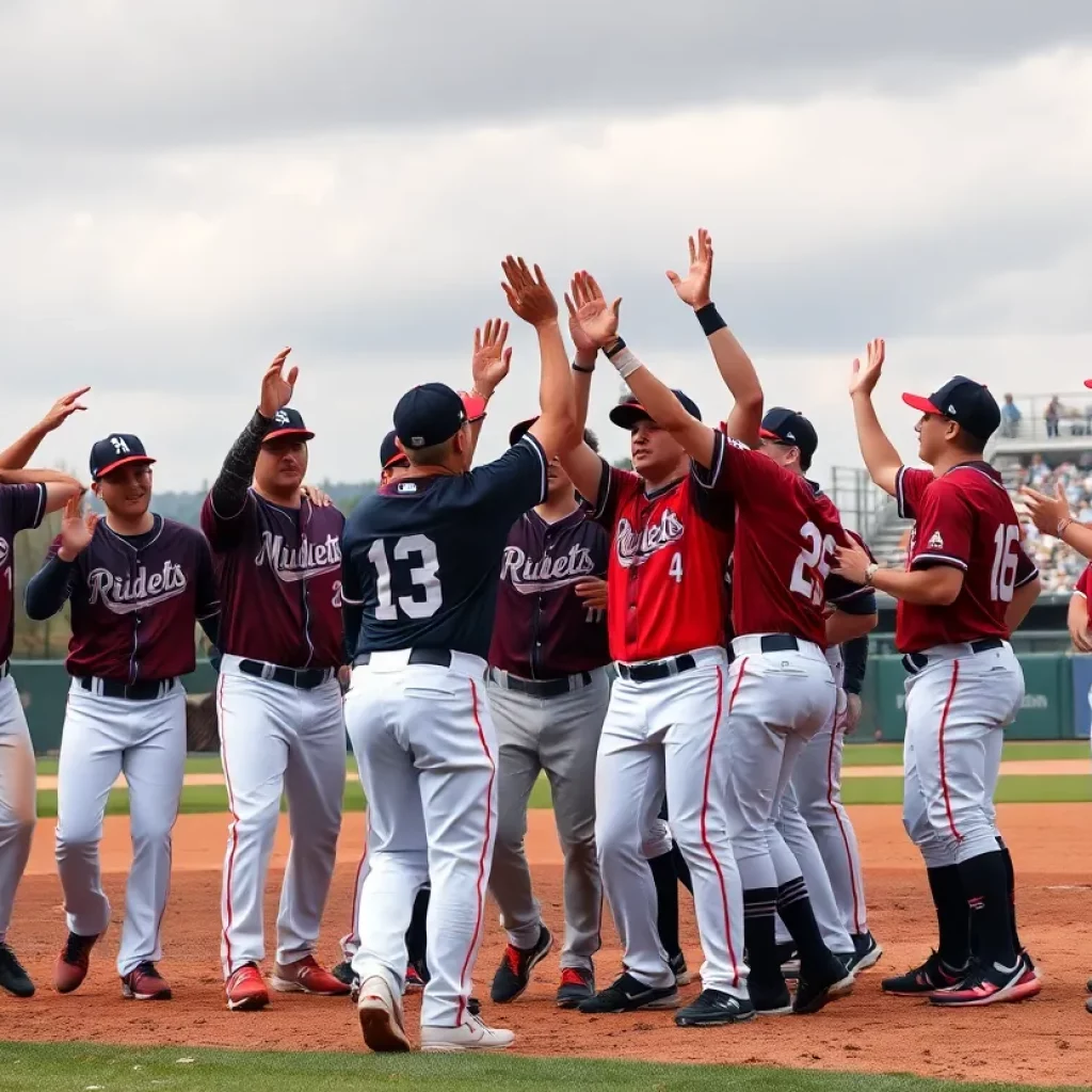 College of Charleston baseball team celebrating a victory