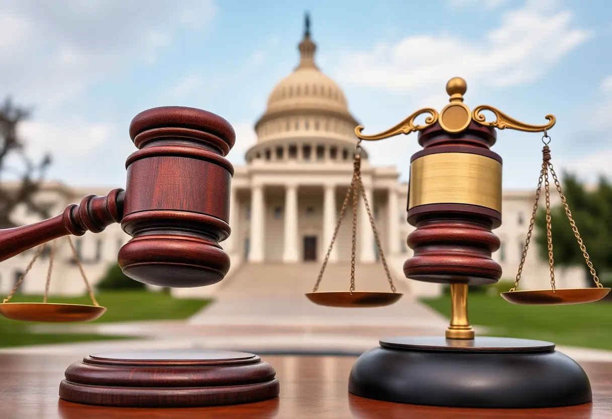 Symbolic representation of law and justice with gavel and scales