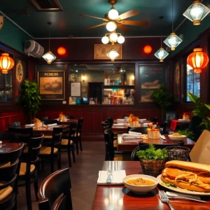 Interior view of Two Bit Club restaurant with Vietnamese dishes