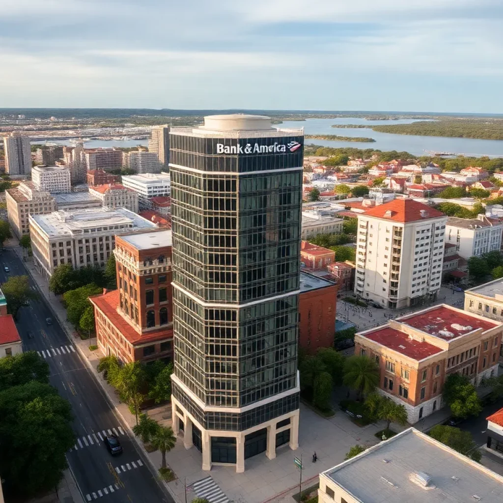 Aerial view of Bank of America Place in downtown Charleston, SC