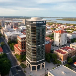 Aerial view of Bank of America Place in downtown Charleston, SC