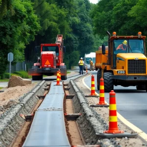 Construction site of the Charleston drainage project on Central Park Road.