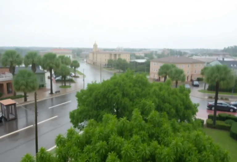 A street in Charleston, SC with water accumulation during heavy rainfall