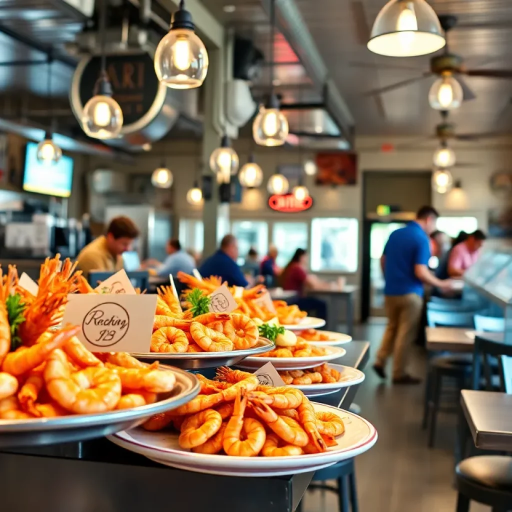 Seafood dishes at a restaurant in Charleston featuring shrimp