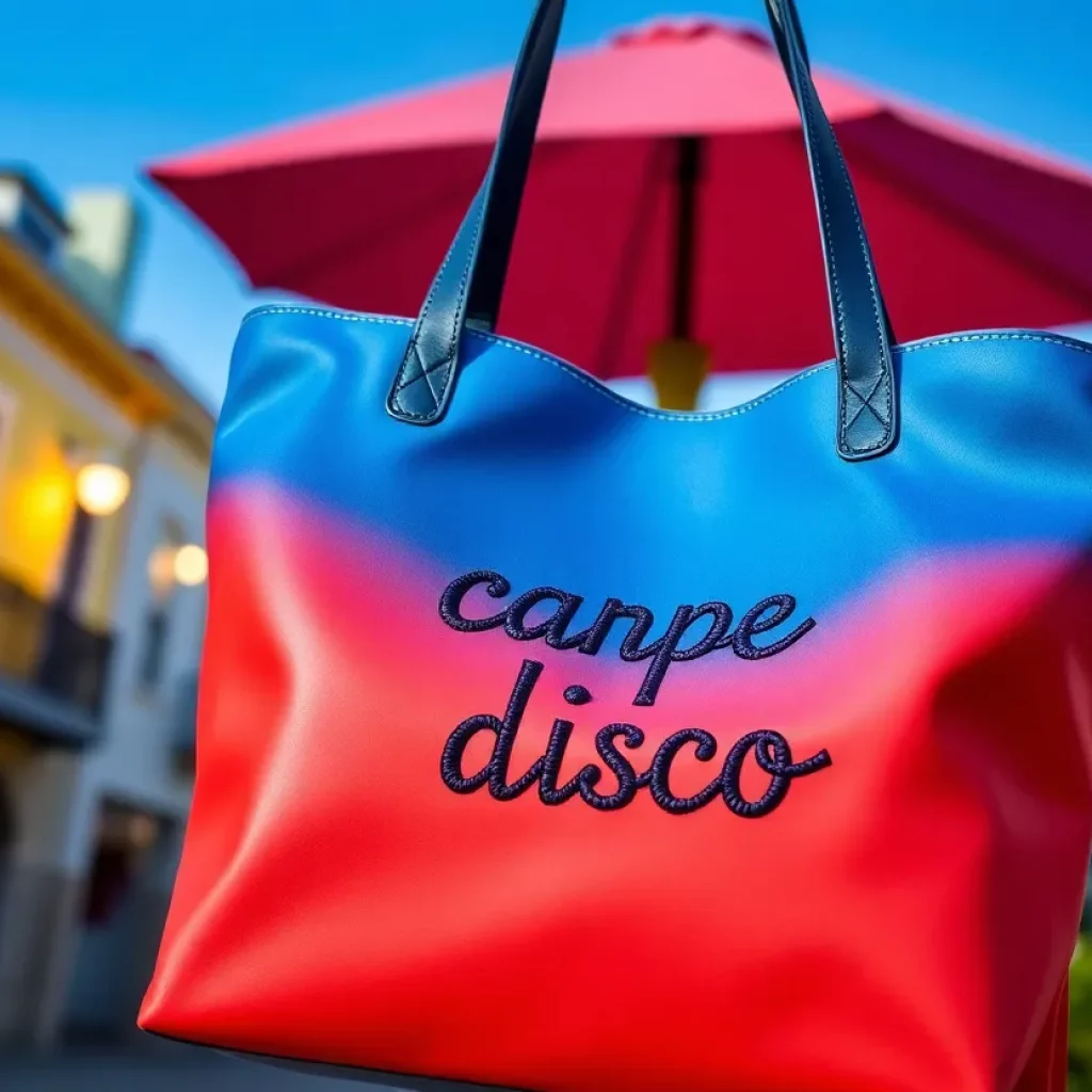 Stylish tote bag with 'carpe disco' embroidery