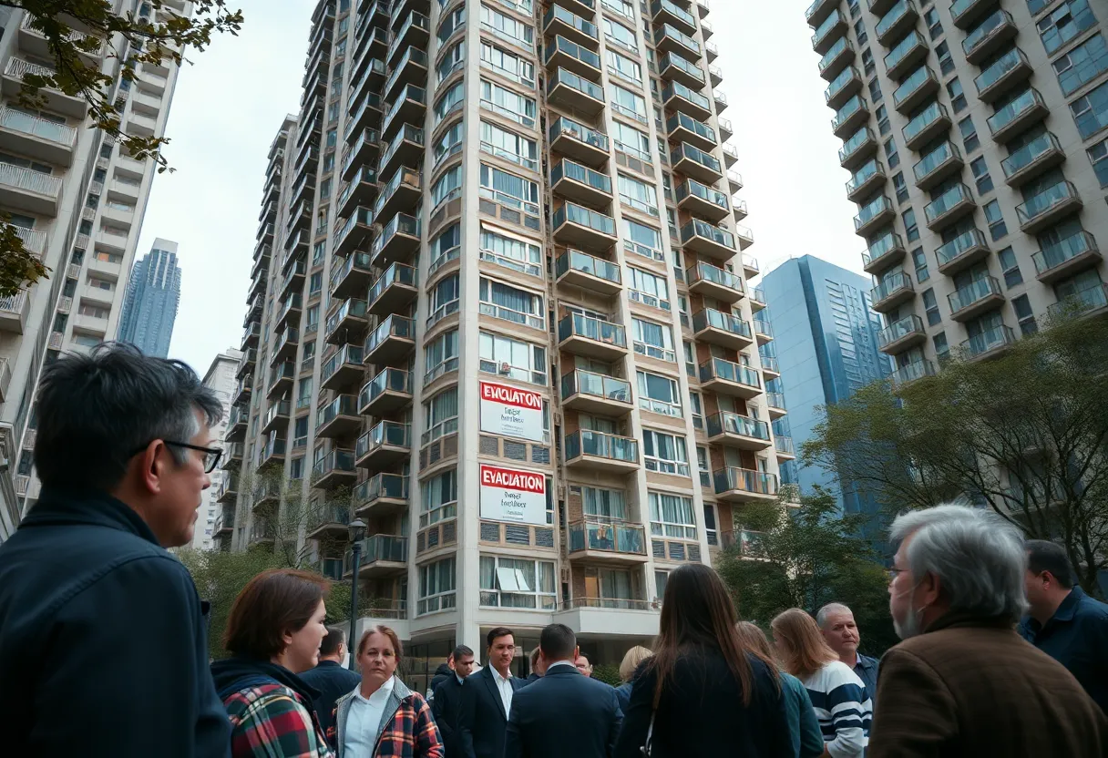 Residents outside Dockside Condominiums amid evacuation order
