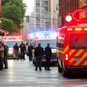 Emergency vehicles responding to a stabbing incident at Fuel restaurant in Charleston.