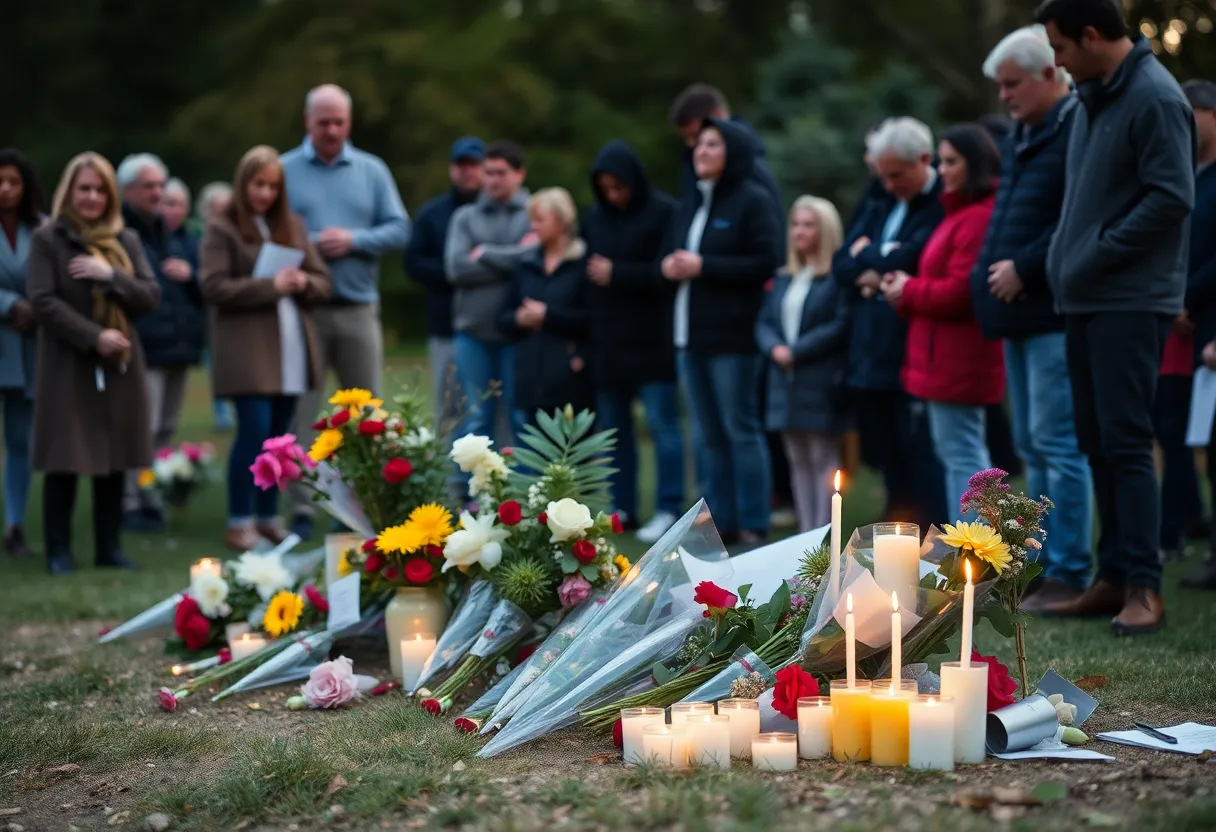 Community members gathering at a memorial for the Mother Emanuel AME Church shooting victims.