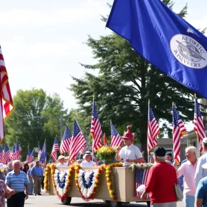 Community celebrating the anniversary of the Battle of Sullivan's Island with flags and parade.