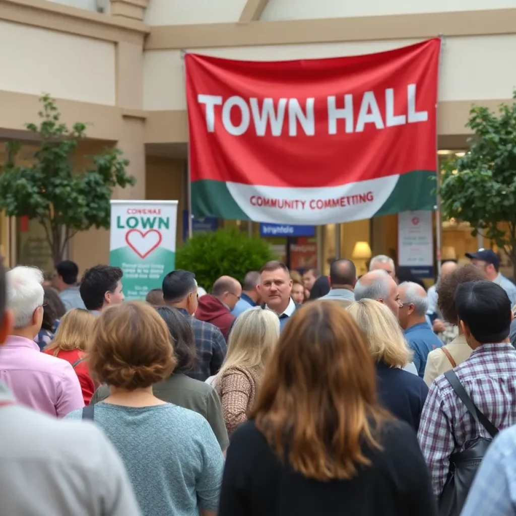 Residents engaging in a town hall meeting in a community space
