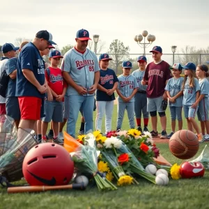 Tribute scene at baseball field honoring Coach Fordham