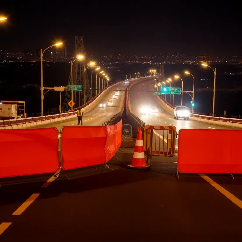 Nighttime construction on the Ashley River Crossing bridge in Charleston