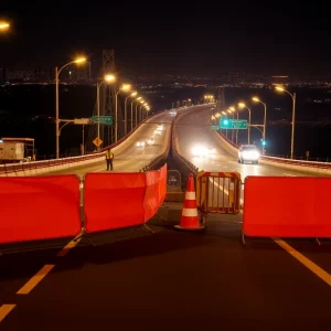 Nighttime construction on the Ashley River Crossing bridge in Charleston