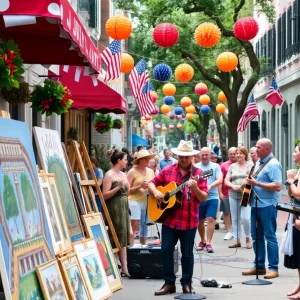 Celebration in Charleston featuring art and live music.