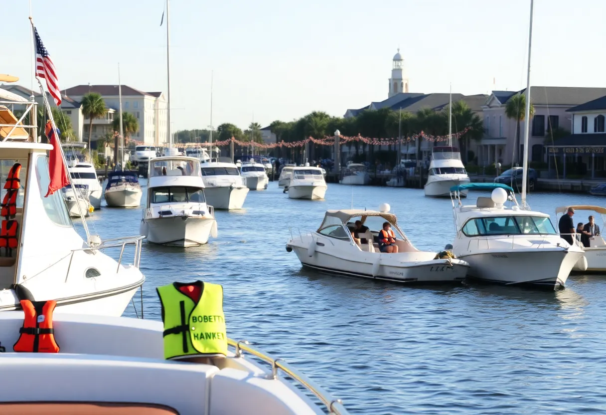 Boats on Charleston waterways promoting safe boating practices during Operation Dry Water