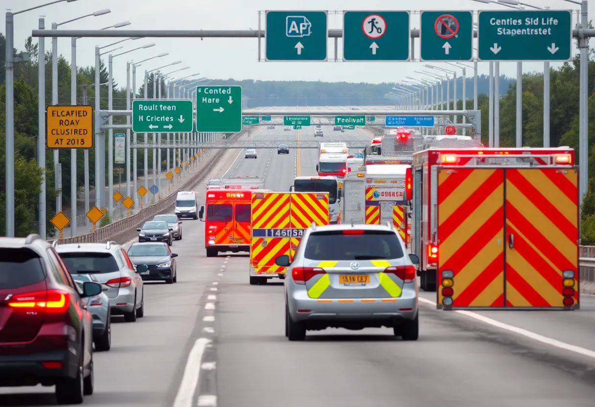 Emergency vehicles at a traffic accident scene in Charleston County