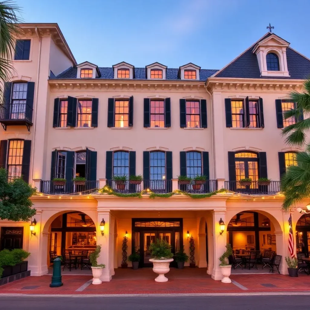 Exterior view of Limelight Charleston hotel with community space