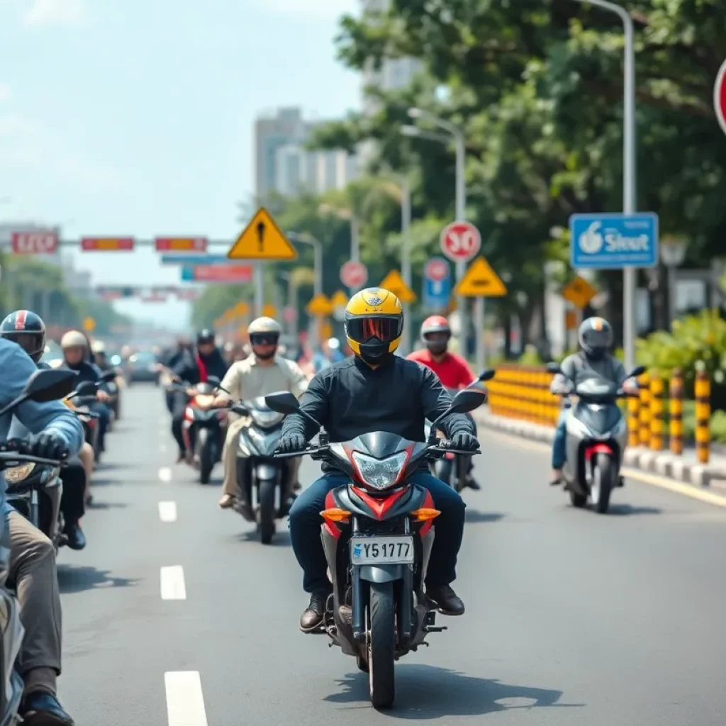 Motorcyclists riding safely on a Charleston street